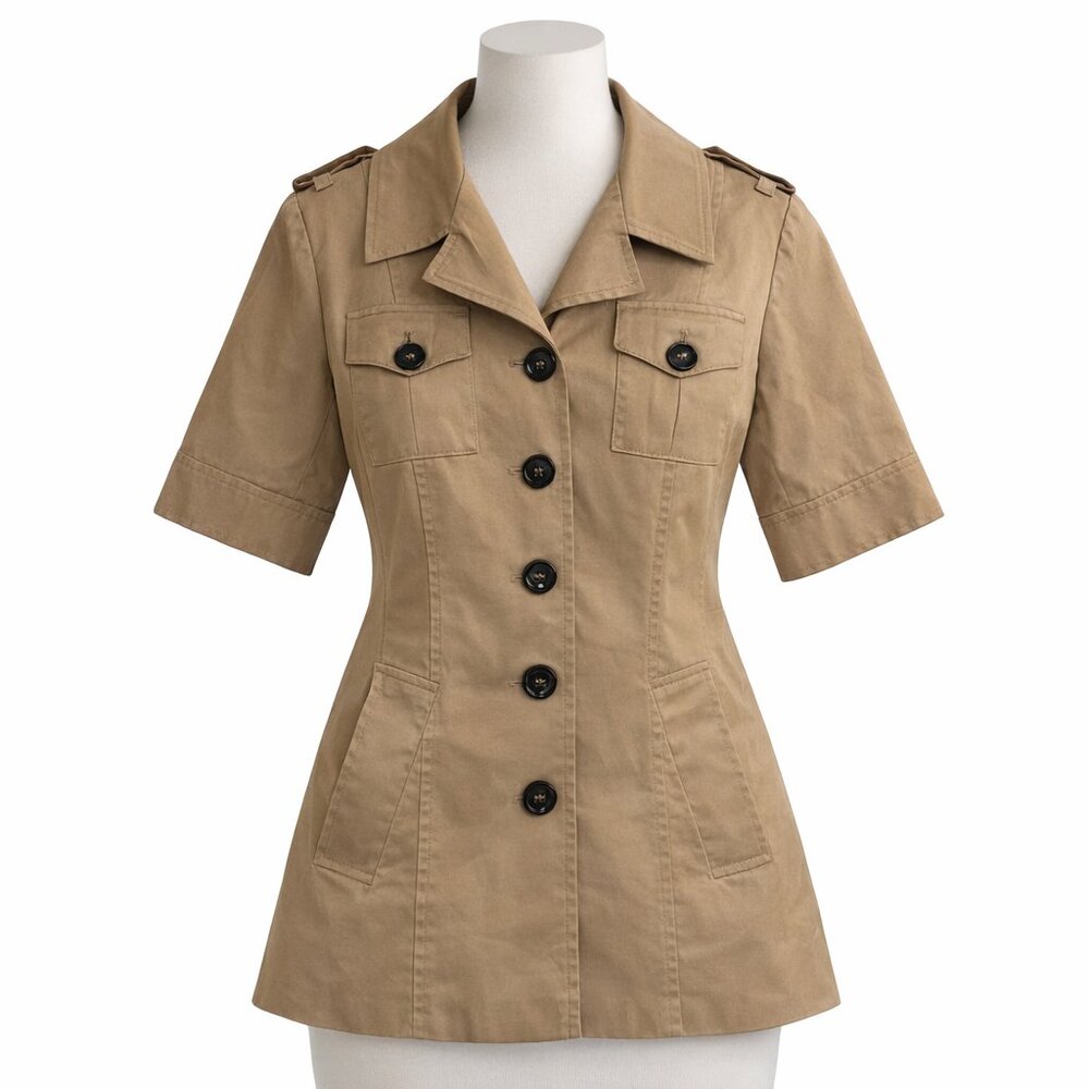 Womens Tan Utility Jacket with Short Sleeves